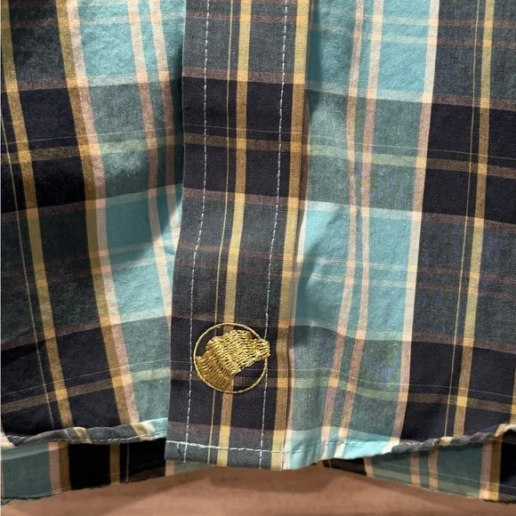 John Bartlett Consensus Button Up Shirt Medium Teal and White Plaid Long Sleeve - Picture 2 of 10